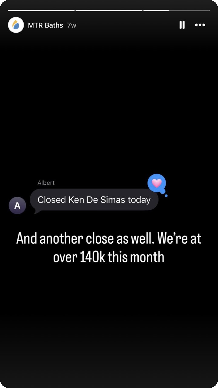 MTR Baths: over $140k closed in a month